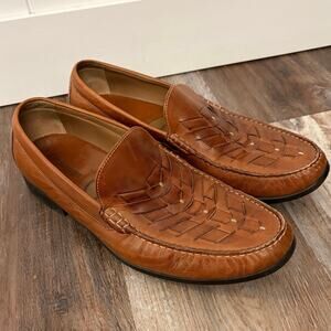 Johnston & Murphy Cresswell brown leather loafers braided weave sz 13 men’s EUC